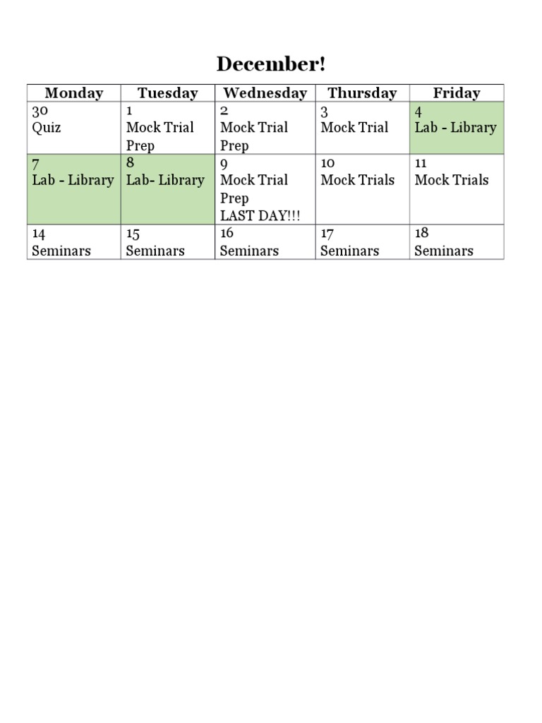 December Mock Trials & Seminars Schedule | PDF