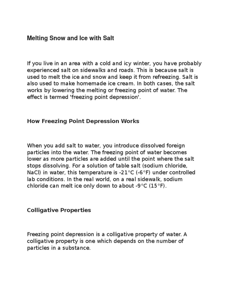 Melting Snow and Ice With Salt PDF Sodium Chloride Chloride