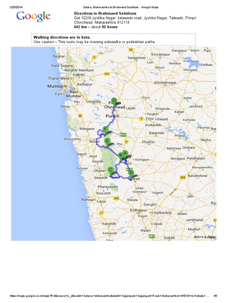 Satara, Maharashtra to Brahmand Solutions Google Maps