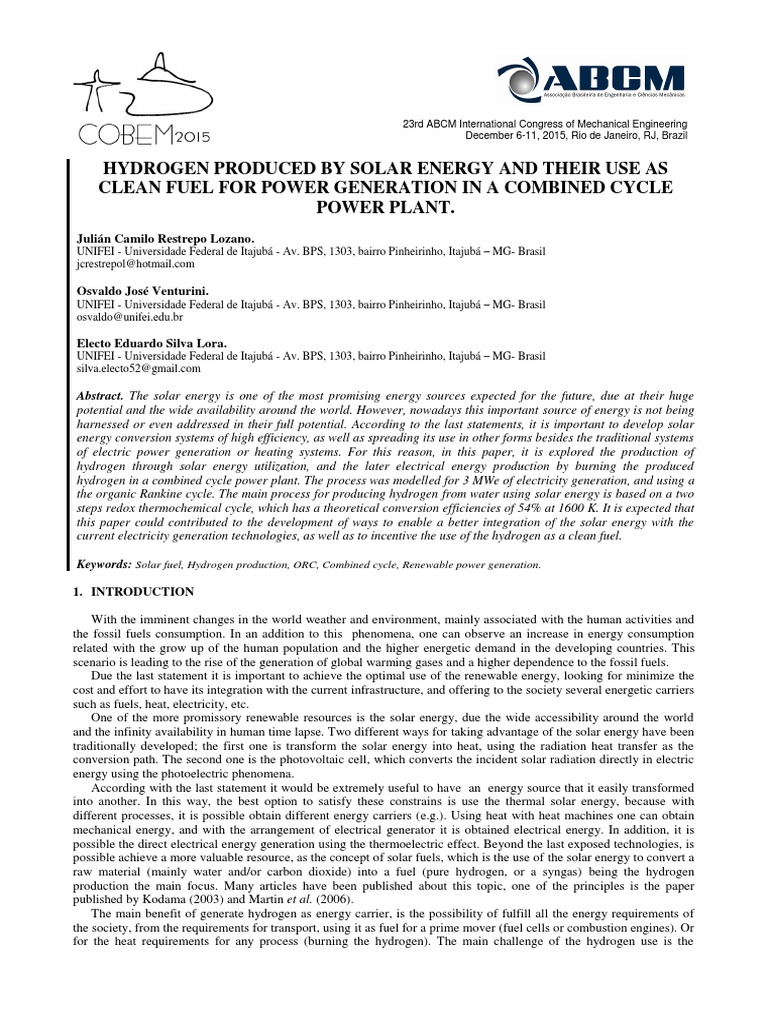 Solar Hydrogen for Combined Cycle Power | PDF | Solar Energy | Hydrogen