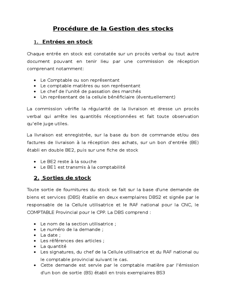 Procédure de La Gestion Des Stocks Inventaire Comptabilité