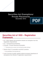 Securities Act Exemptions Private Placements