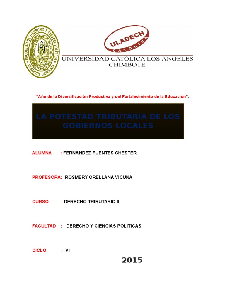 Potestad Tributaria en Gobiernos Locales | PDF | Impuestos | Estado ...