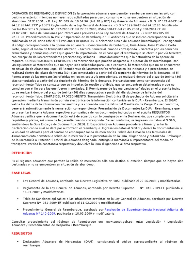 Aduanas Regimen de Reembarque | PDF | aduana | Gobierno