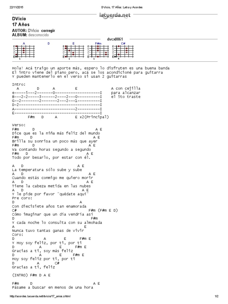 Dvicio 17 Anos Letra Y Acordes