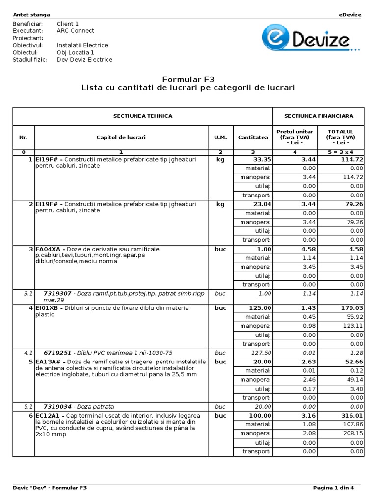Model Lista Deviz f3 Lista Cantitati | PDF