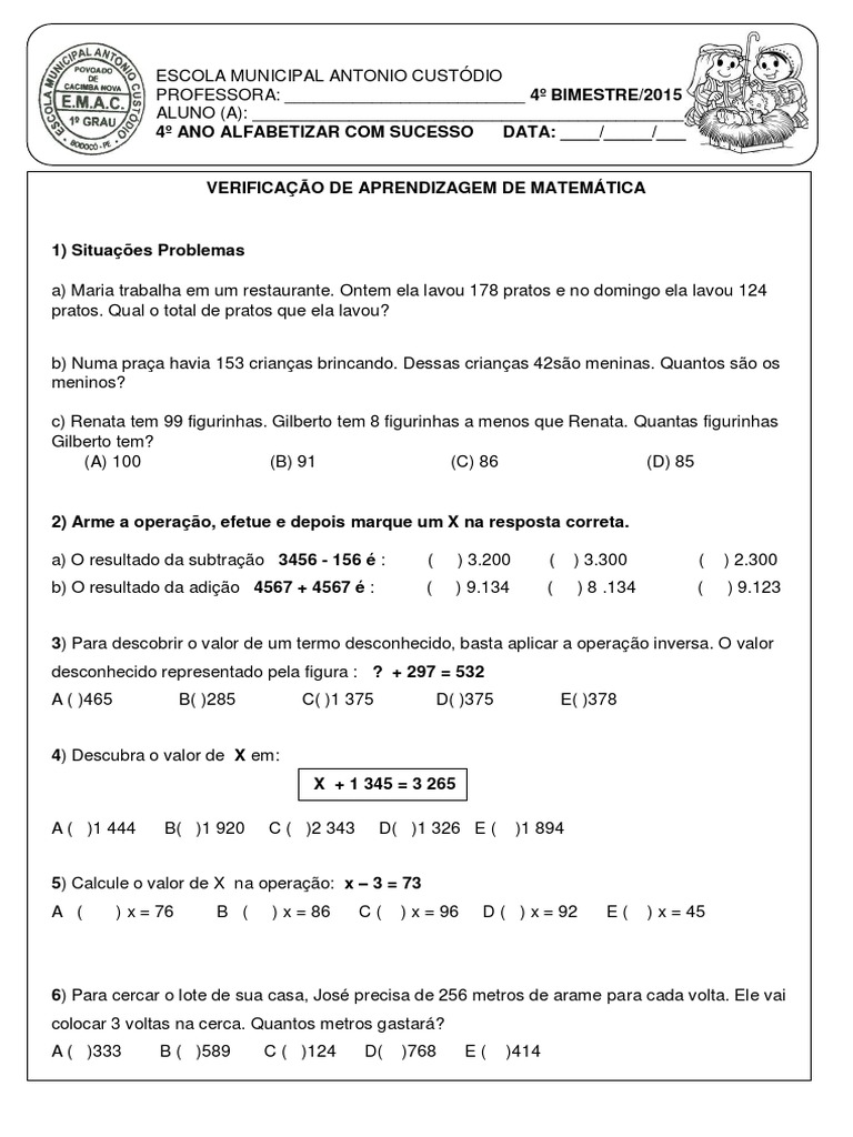 Prova IV Bimestre de Matemática🤮 Aventuras apostadoras no universo da ...