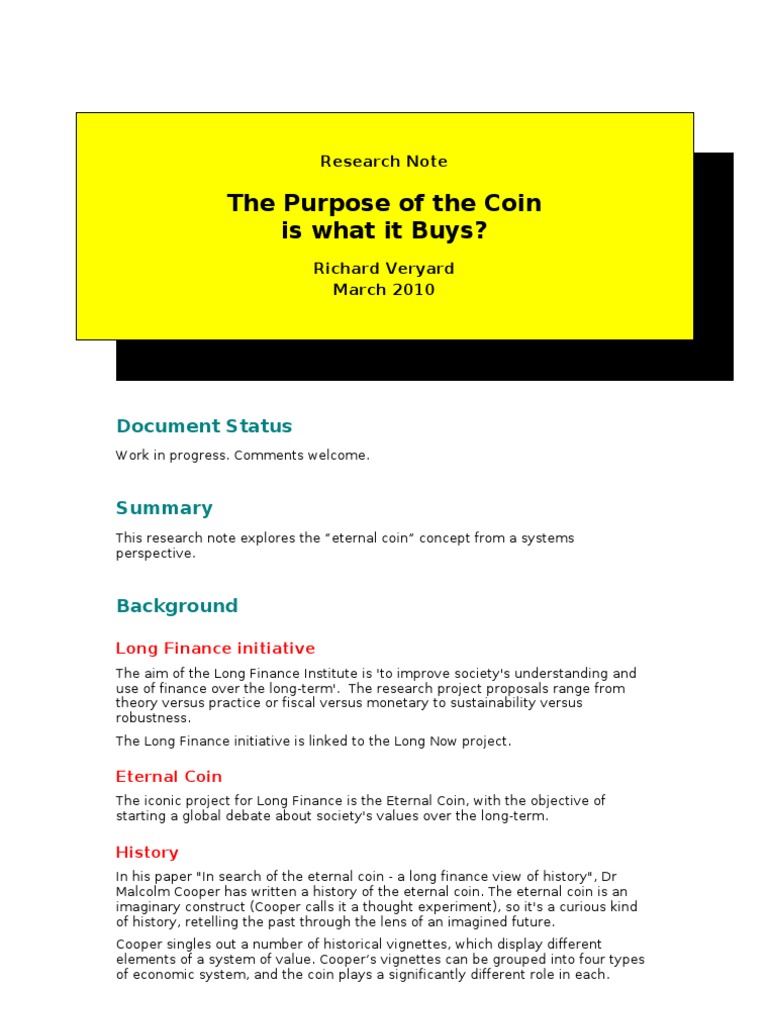 Sempiternal Coin (The Purpose of A Currency Is What It Does) PDF