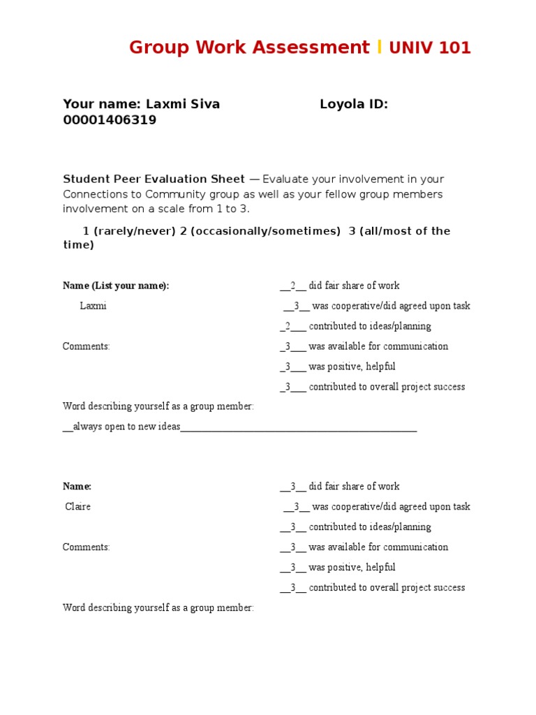 Group Work Assessment Evaluation | PDF | Career & Growth