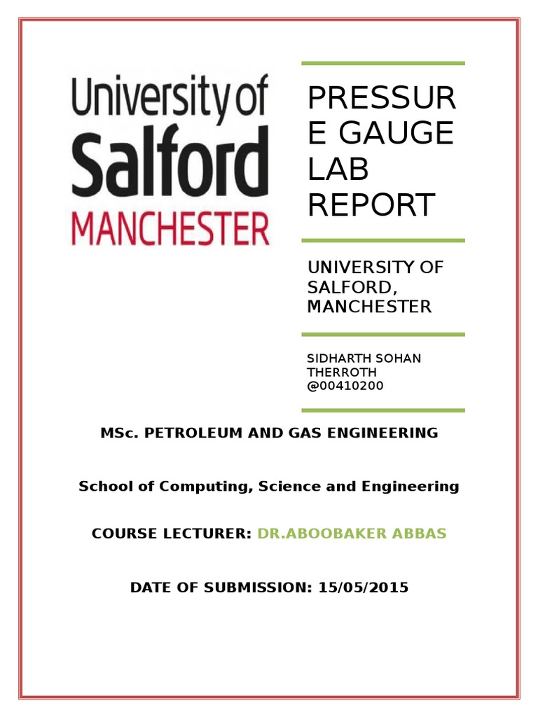 Pressure Gauge Lab PDF Calibration Pressure Measurement