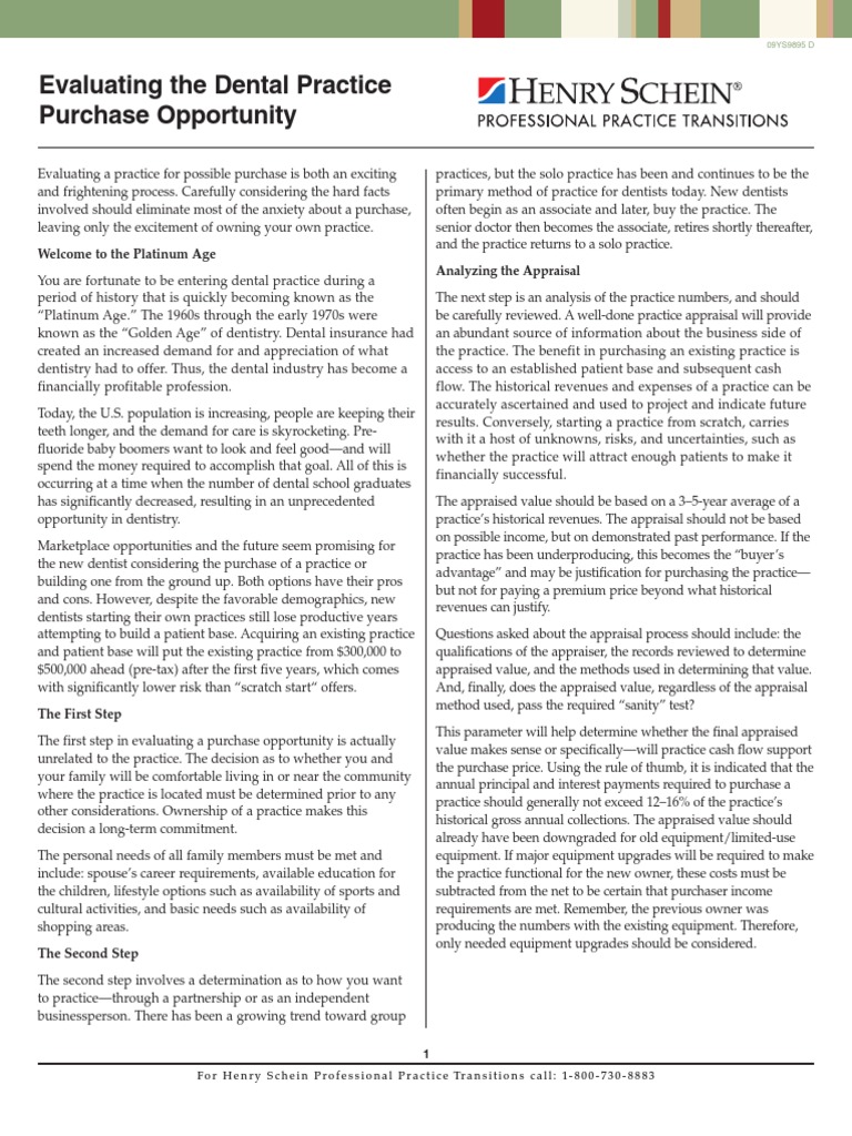 Evaluating The Dental Practice Purchase Opportunity PDF Earnings