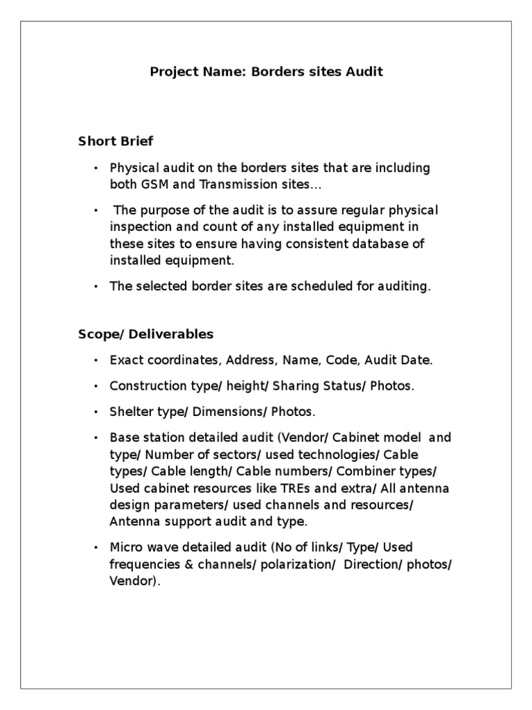 Borders Sites Audit Overview and Scope | PDF | Technology & Engineering