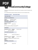 Pima Unofficial Transcript