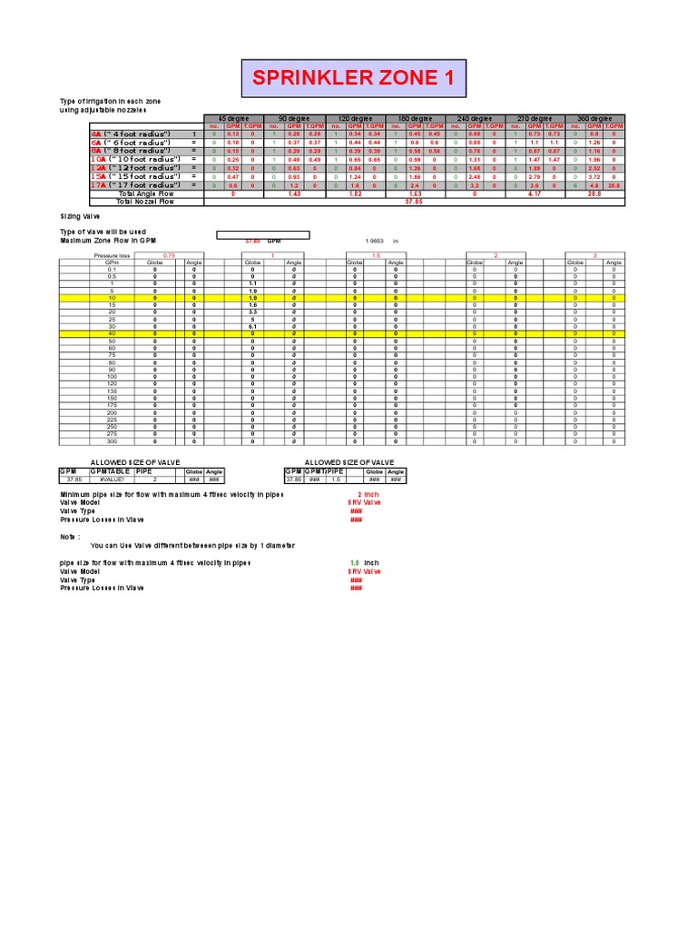 Automatic Irrigation Calculation Sheet PDF Liquids Horticulture And Gardening