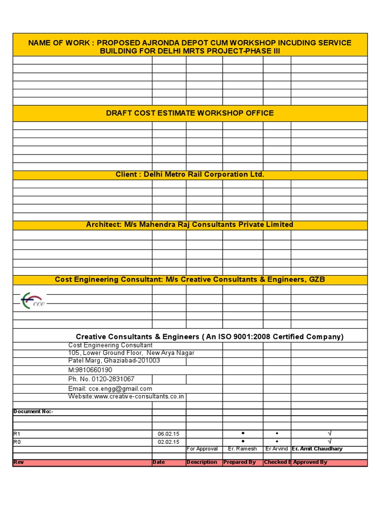 Cost Estimate for Ajronda Depot Workshop | PDF | Concrete | Mortar ...