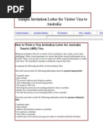 Download Sample Invitation Letter for Visitor Visa to Australia by H V H SN292042556 doc pdf
