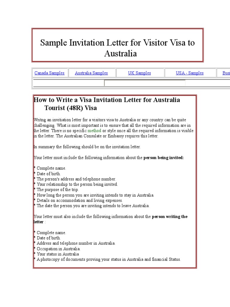 australia invitation visa letter tourist Visitor to Letter Australia Sample for Invitation Visa australia invitation visa letter tourist Visitor to Letter Australia Sample for Invitation Visa