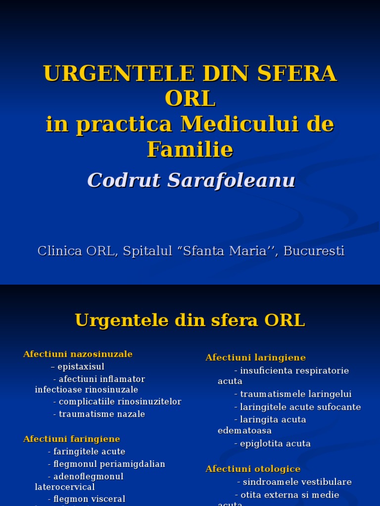 Urgentele Orl Prof Dr. Codrut Sarafoleanu | PDF