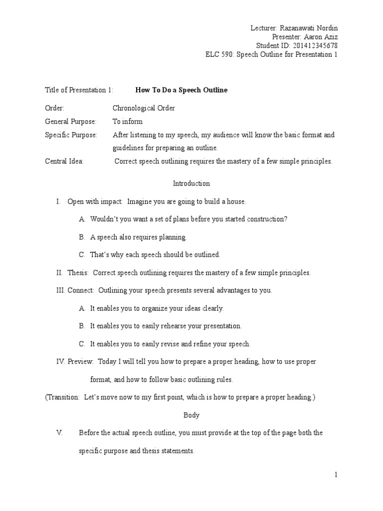 Speech Outline Preparation Guide | PDF | Writing | Cognitive Science