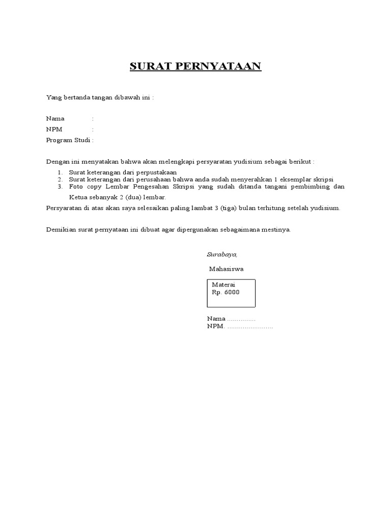 Surat Pernyataan Yudisium