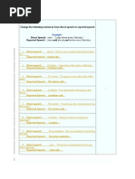 Reportedindirect Speech Exercise