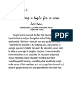 Shedding A Light For A New Horizon: "Buwis Buhay, Teaching in Outlying Areas" A Reaction Paper