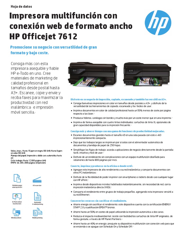 Ficha Técnica Impresora HP 7612 Impresora Mac OS Prueba gratuita de 30 días