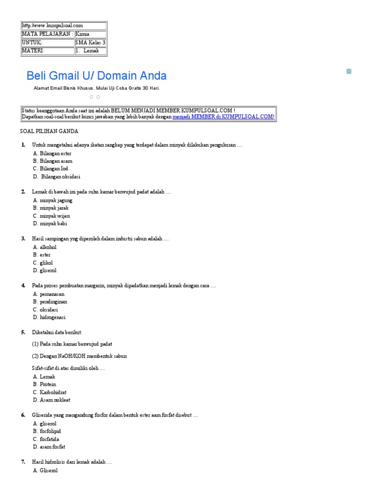 Contoh Soal Kimia Lemak