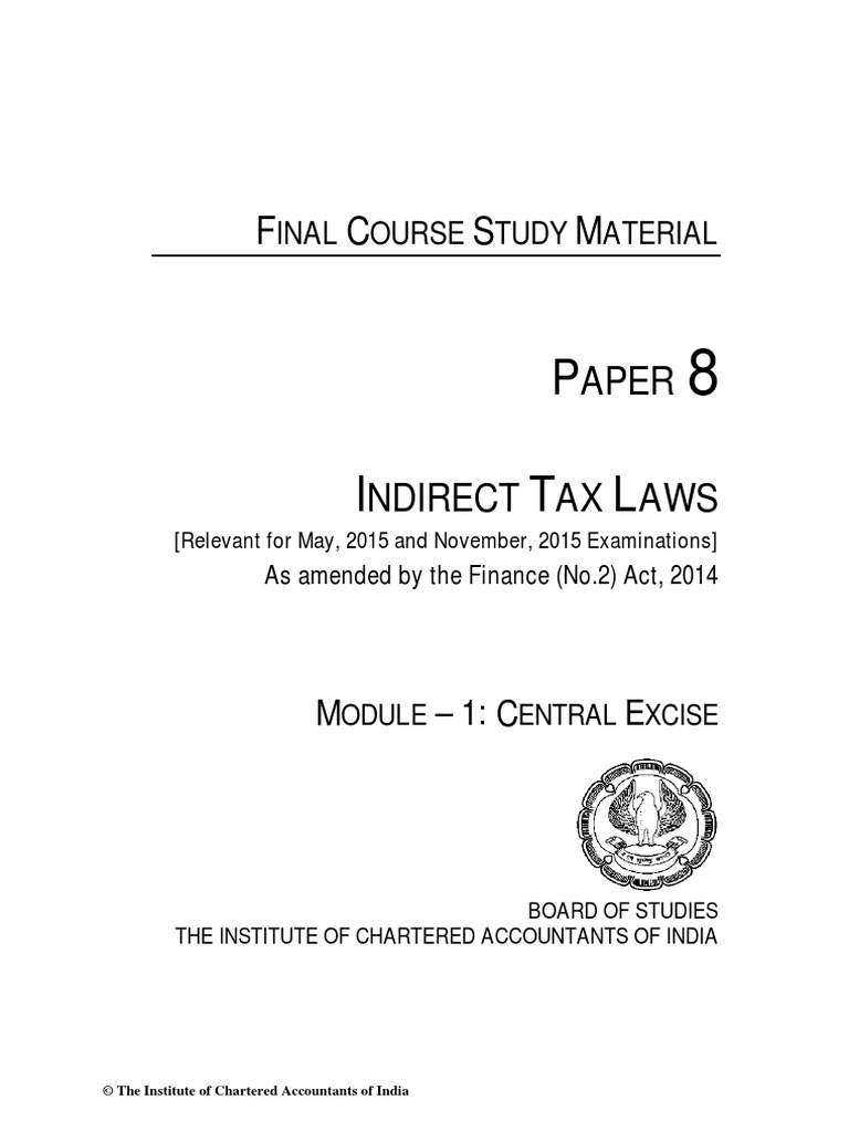 Ca Final Indirect Tax Laws PDF Excise Taxation