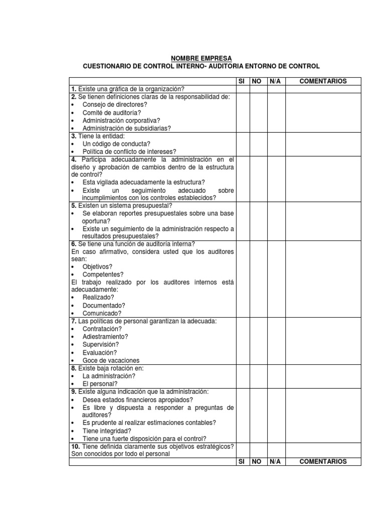 Cuestionario Auditoria y Control Interno | PDF | Cheque | Contabilidad