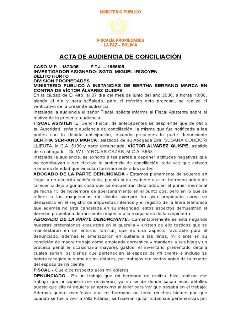 Acta de Audiencia de Conciliación | PDF | Justicia | Crimen y violencia