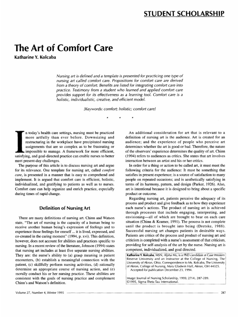 Art Of Comfort Care Palliative Care Nursing