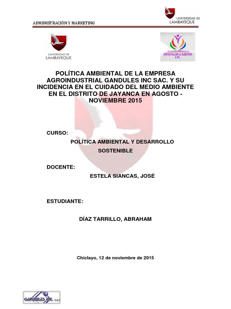 Política Ambiental de Gandules Inc SAC | PDF | Sustentabilidad ...