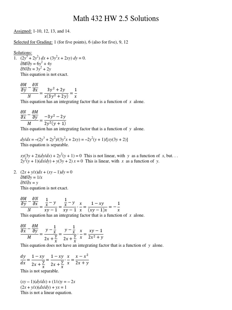 Hw 2 5 Solutions Differential Equations Equations