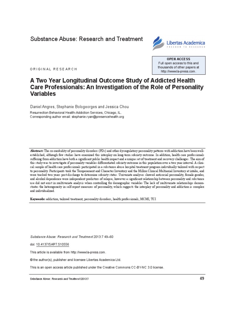 A Two Year Longitudinal Outcome Study of Addicted Health Care ...
