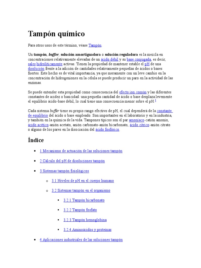 Tampón Químico PDF Solución tampón Sustancias químicas