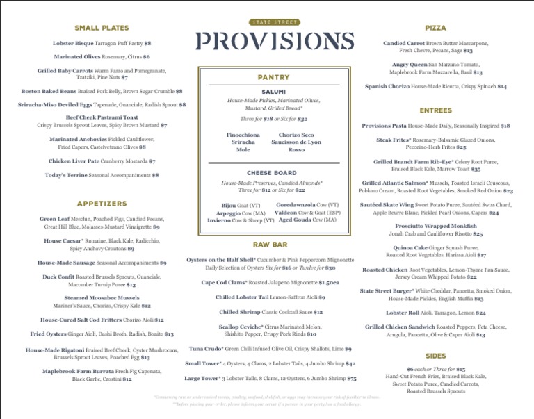 State Street Provisions Dinner Menu | PDF