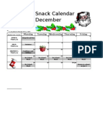 Snack Calendar December: Monday Tuesday Wednesday Thursday Friday