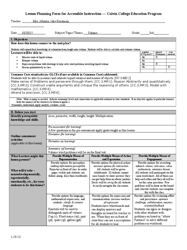 Lesson 2 Unit Plan | PDF | Gallon | Pint