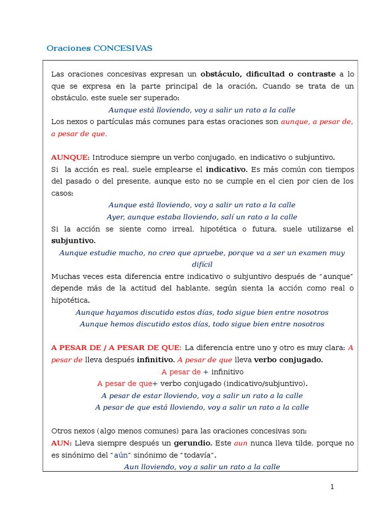 Gramática Oraciones CONCESIVAS | PDF | Verbo | Oración (Lingüística)