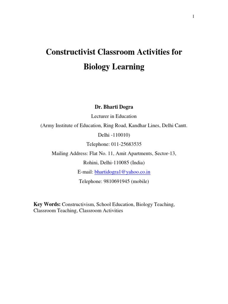 Constructivist Classroom Activities For Biology Learning Copy 