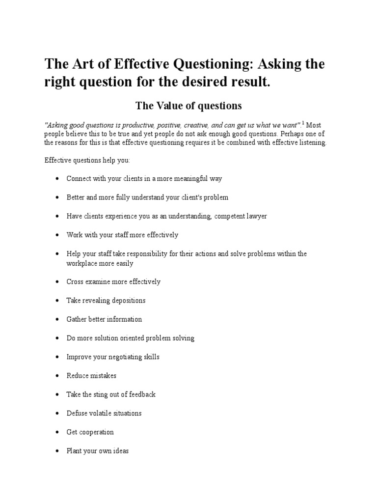 The Art of Effective Questioning | PDF | Question | Negotiation