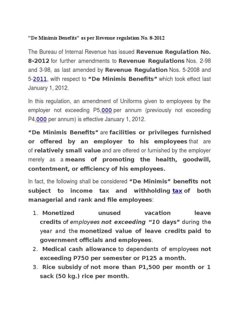 De Minimis Benefits PDF Employee Benefits Wage