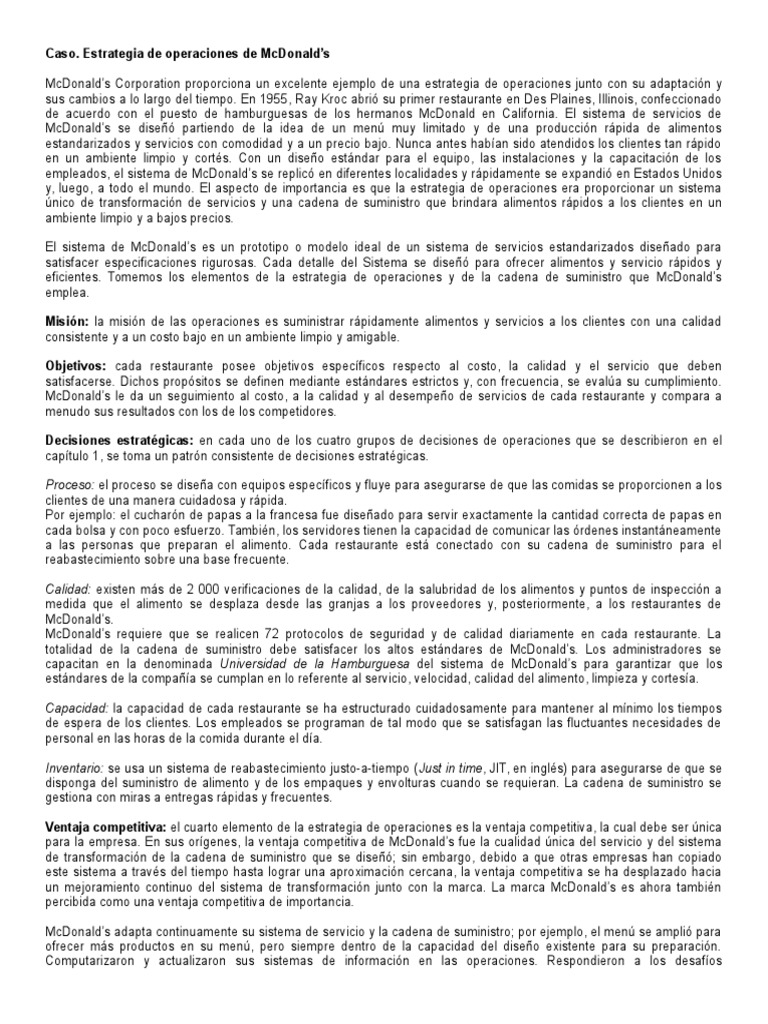 Estrategia de Operaciones de McDonald's | PDF | Mc Donald's | Calidad ...