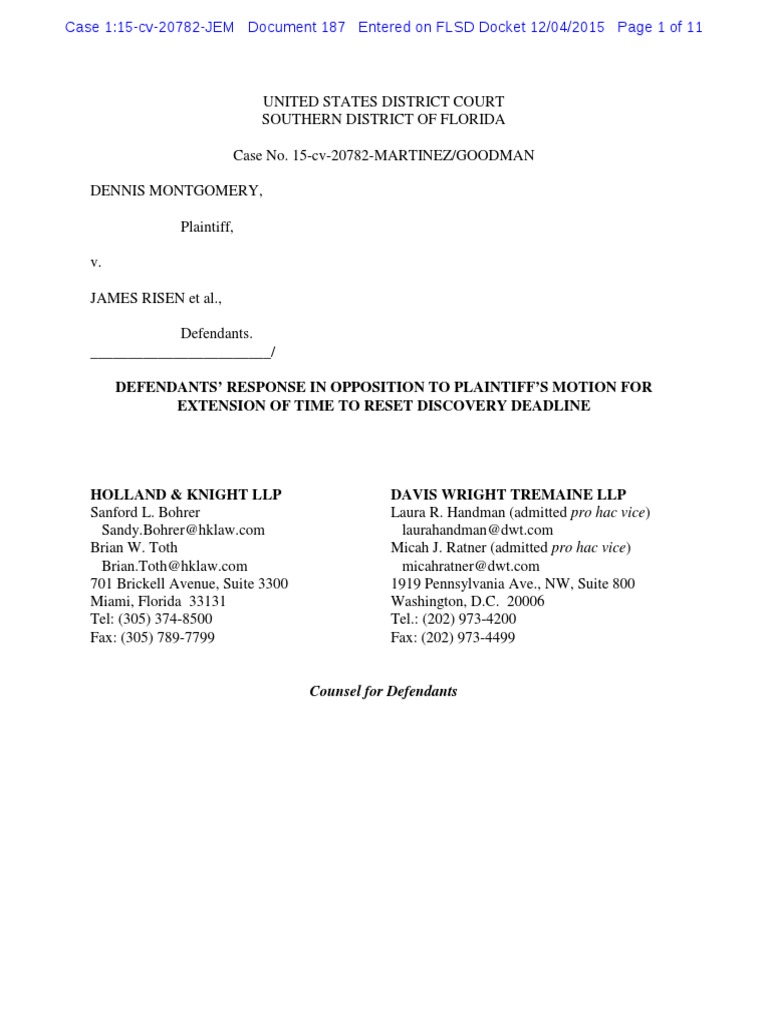 Montgomery v Risen # 187 | D Opp to Motion to Extend Discovery Deadline ...