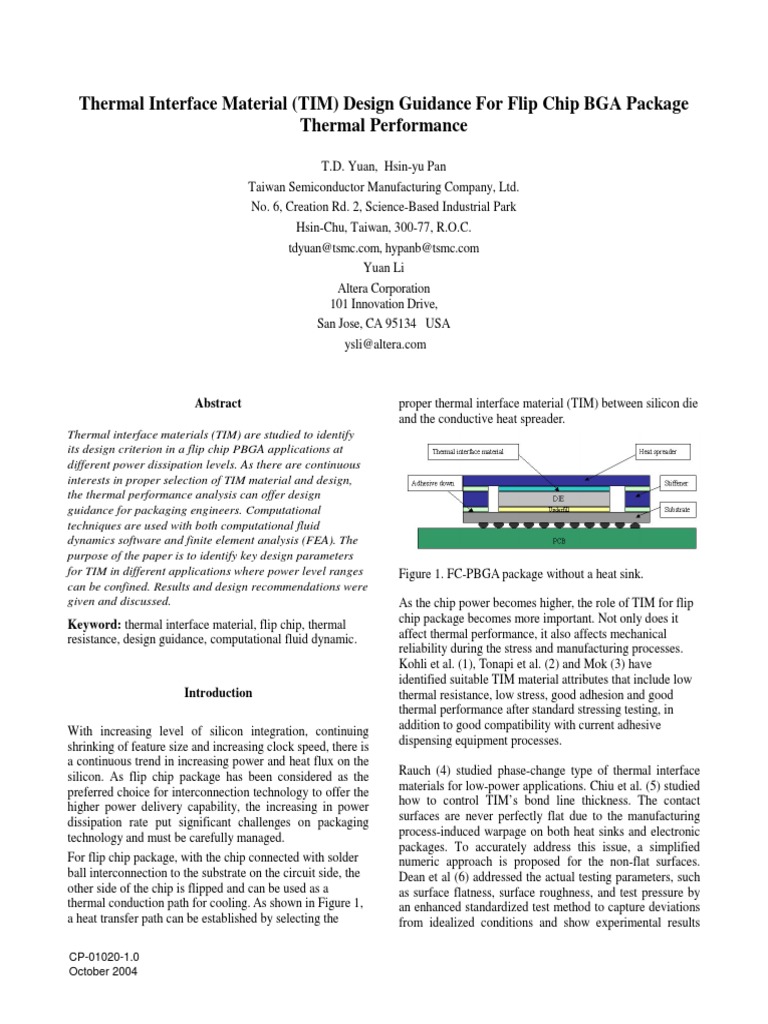 Thermal Interface Material (TIM) Design Guidance For Flip Chip BGA ...