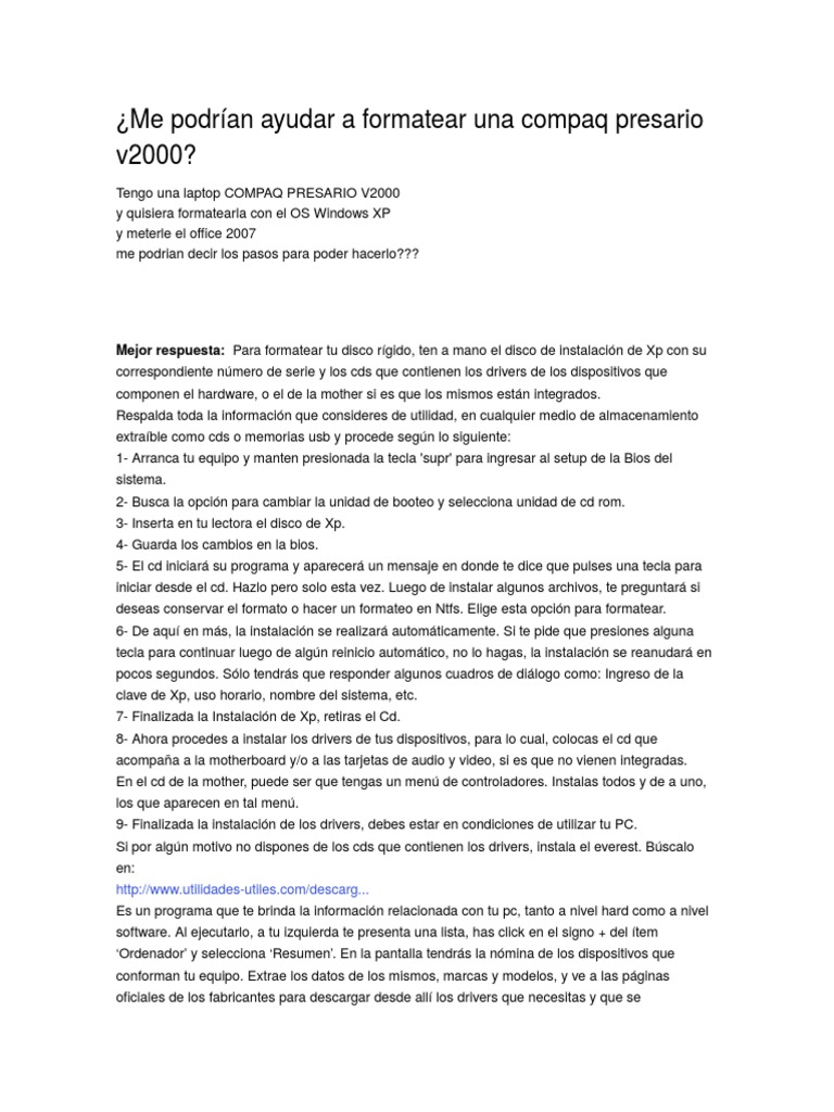 Formatear Una Compaq Presario v2000 | Compact Disc | Windows Xp