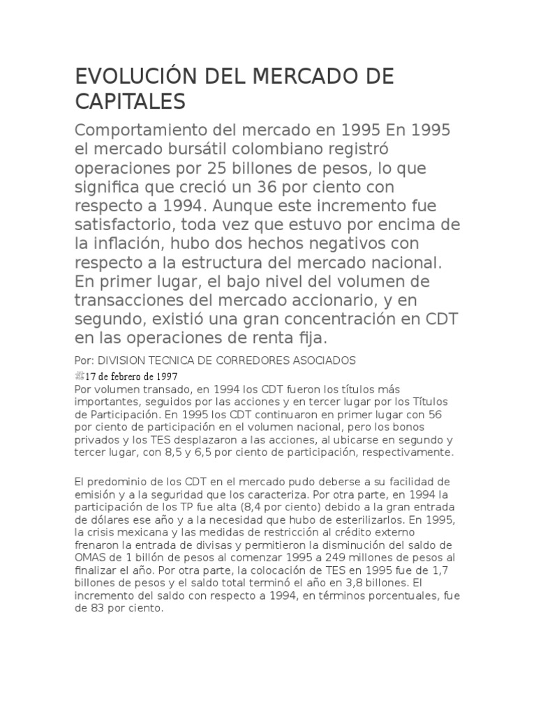Evolución del Mercado de Capitales en Colombia | PDF | Bolsa ...