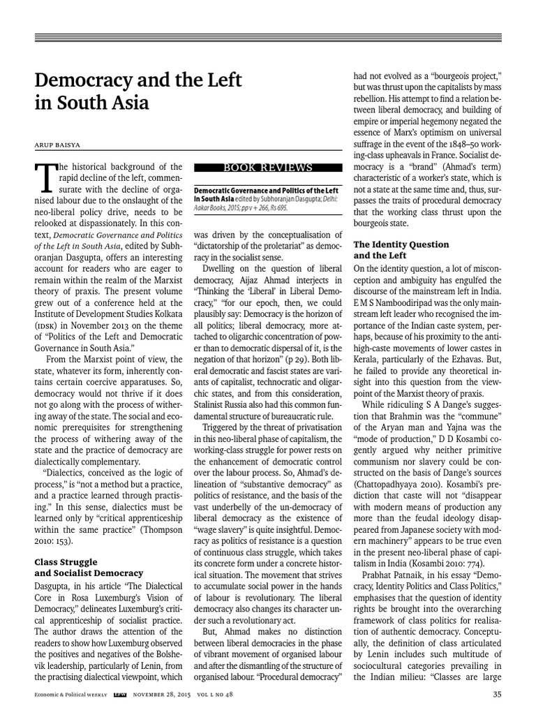 Democracy and The Left in South Asia | PDF | Capitalism | Socialism