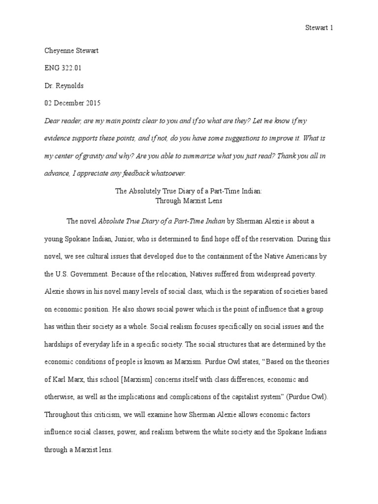 The Absolutely True Diary PDF Native Americans In The United States